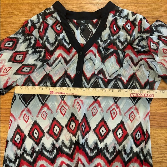 AGB Blouse Women’s Large Multicolor Top Geometric Design Top Semi Sheer Shirt - Picture 5 of 7